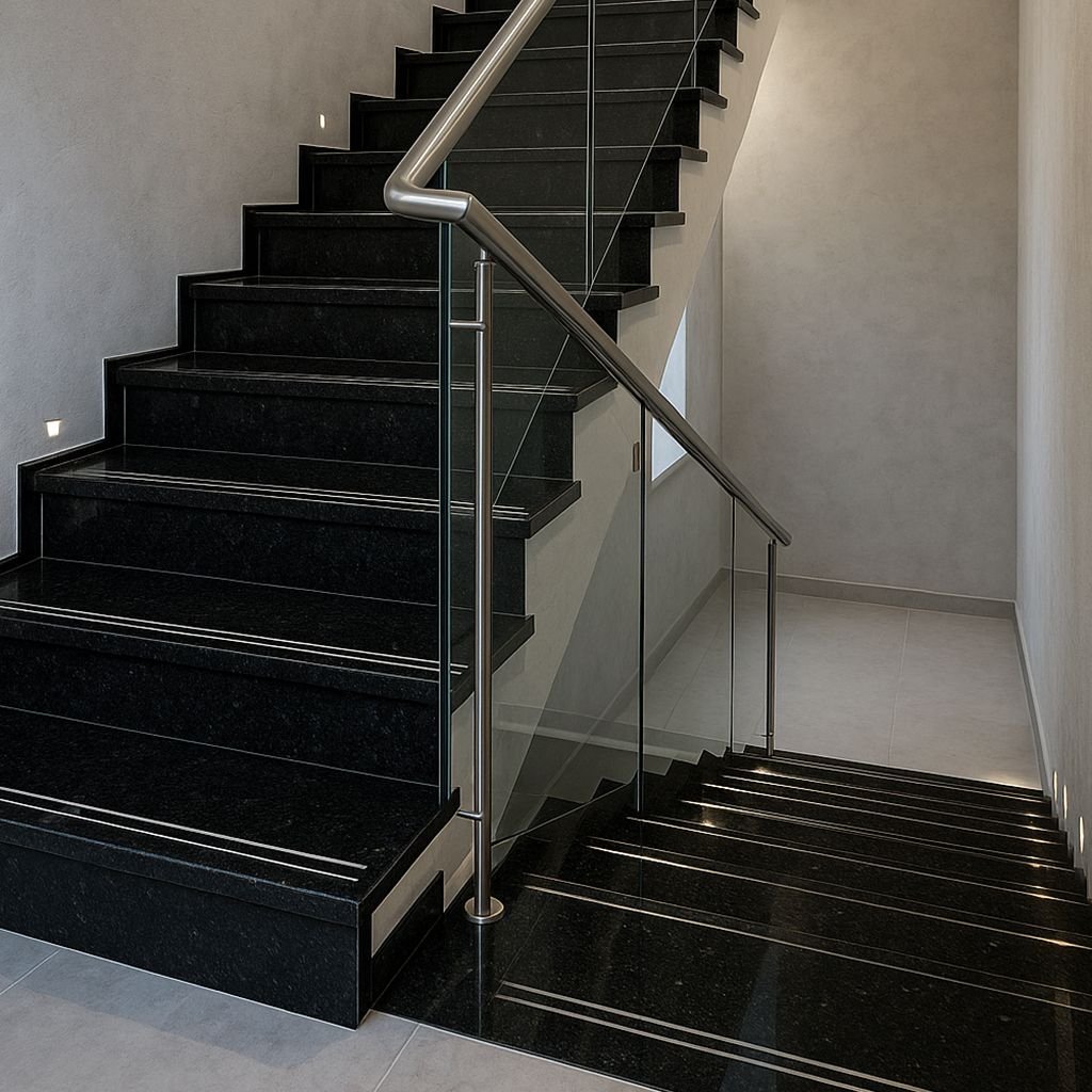 Gabbro_granite_stairs Ступені з Габро: Термооброблені, Протиковзкі (R11/R12), для Зовнішнього Ґанку - Зображення 1